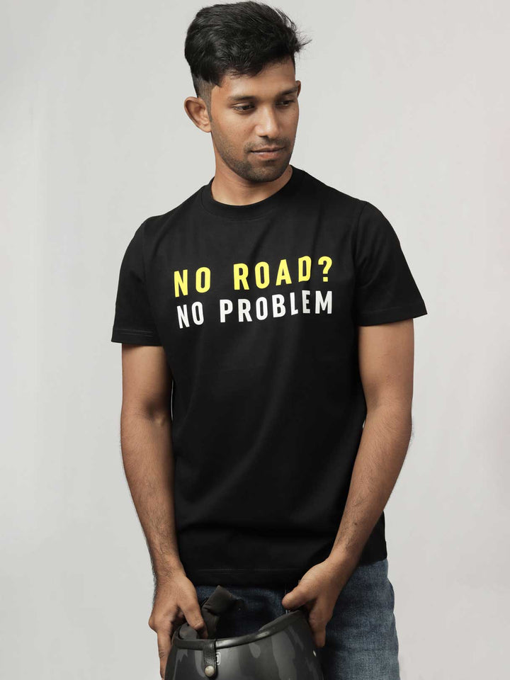 no-road-no-problem-printed-t-shirt-sold-through-online-by-the-leopard-for-bike-or-motorcycle-and-car-enthusiasts-who-love-to-ride-in-india#color_black